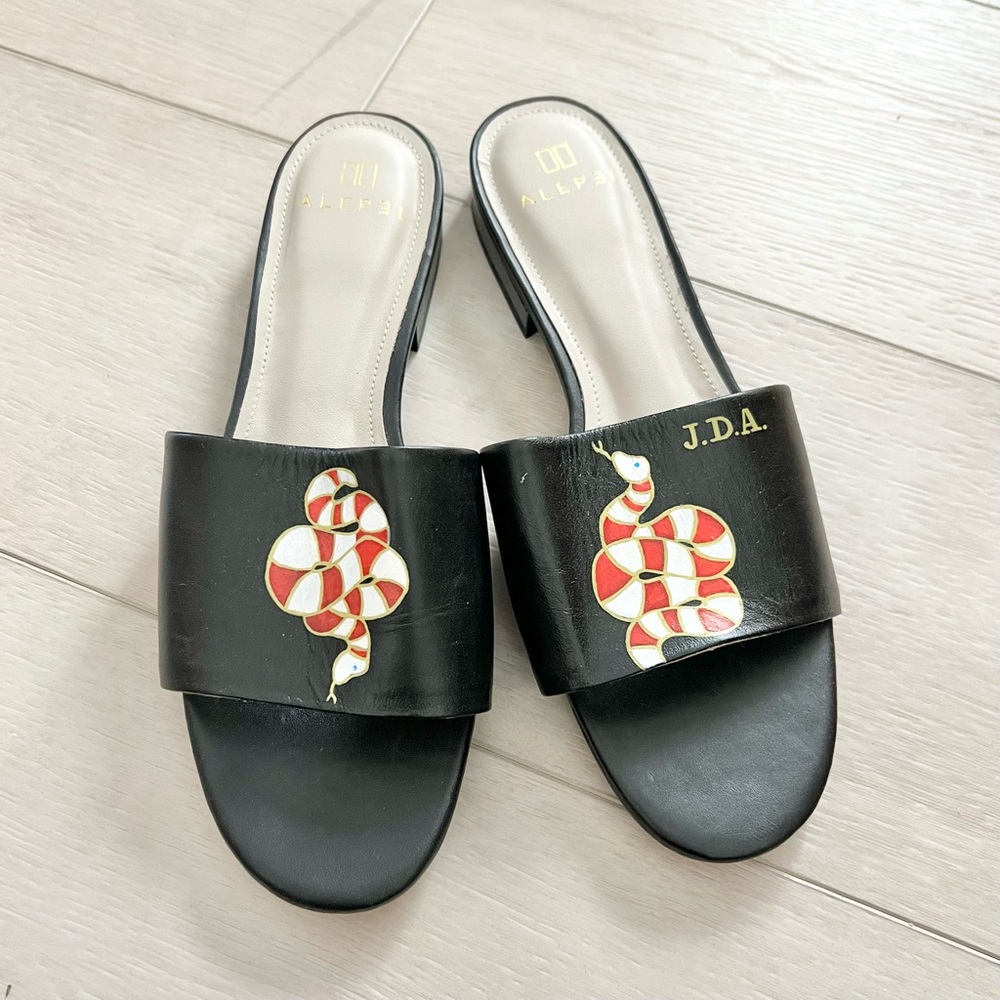 ALEPEL Gold Snake Square Toe Slide Sandals Size 9